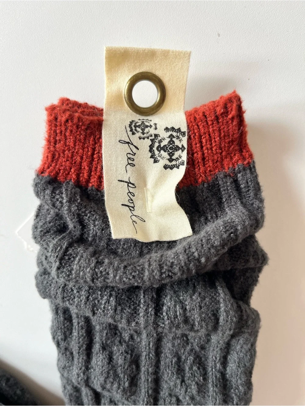 NWT Free People Charcoal Cable-Knit Socks with Rust Top